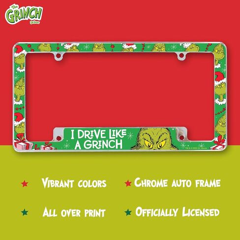 Rico Industries Grinch Drive Like a Grinch مقاس 12 بوصة × 6 بوصة من الكروم في جميع أنحاء إطار لوحة ترخيص السيارات للسيارة/الشاحنة/سيارات الدفع الرباعي in Saudi Arabia