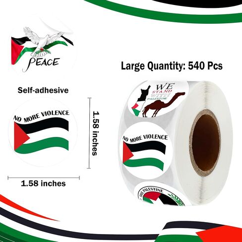 540Pcs Free Palestine Stickers Decal Palestinian Stickers Roll for Decoration Waterproof Vinyl Stickers for Phone, Laptops, Waterbottle, Cars, Bumper 1.58"×1.58" in Saudi Arabia