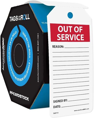Accuform 100 علامة "خارج الخدمة" من The-Roll، صناعة أمريكية، PF-Cardstock 6.25 بوصة × 3 بوصة، أحمر/أسود على أبيض، TAR714 in Saudi Arabia