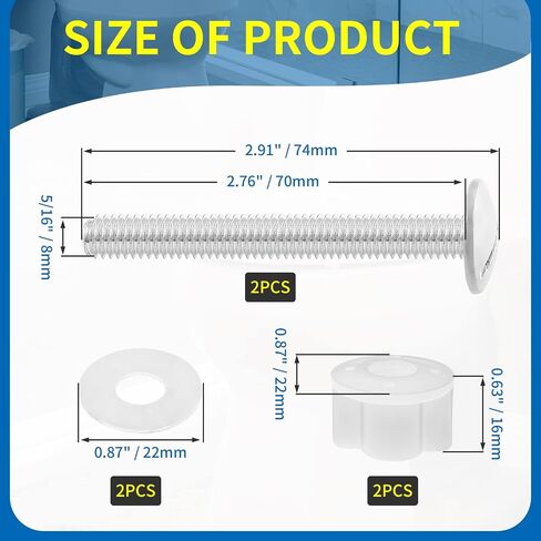 2pcs Universal Silver Toilet Seat Bolt, Stainless Steel Toilet Seat Bolts Screws Set Heavy Duty Toilet Seat Accessories Bathroom Replacement Parts with Nuts Washers Gaskets in Saudi Arabia