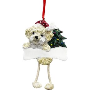 Shihpoo Ornament with Unique "Dangling Legs" Hand Painted and Easily Personalized Christmas Ornament