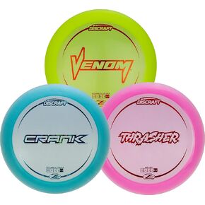 Discraft Z Lite Three Pack – Lightweight Disc Golf Set | Perfect for Men, Women, and Kids | Including – Z Venom, Z Crank, & Z Thrasher | Disc Weight (141g-166g), Color, & Foil Will Vary