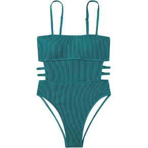 بدلة سباحة نسائية من Inadays قطعة واحدة مضلعة قطعة واحدة ملابس سباحة مقصوصة للتحكم في البطن in Kuwait