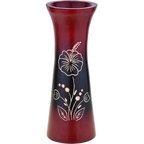 AeraVida Mango Tree Wood Red Glorious Hibiscus Flower Natural 8-inch Vase