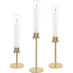 حامل شموع الإعصار الذهبي، حامل شموع زجاجي طويل مع مجموعة من 3، حاملات شمعدان نحاسية لتزيين الطاولة المركزية لحفلات الزفاف وأعياد الميلاد in Kuwait