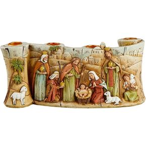 Avalon Gallery Candle Holders - Luxury Tabletop Christmas Centerpiece Advent Wreath Candle Holder Figurine, 10-Inch, Nativity Scroll