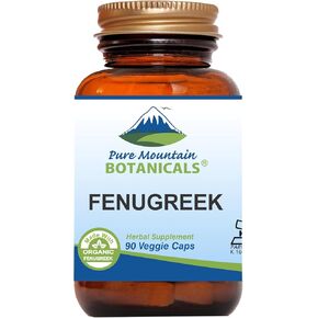 Pure Mountain Botanicals Fenugreek Capsules - Kosher Vegan Caps with 600mg Organic Fenugreek Seed Supplement