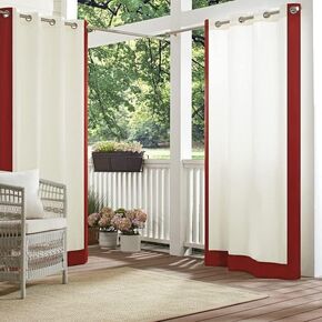 Waverly Hampton Border Noise Reducing Striped Indoor or Outdoor Window Grommet Curtain (1 Panel), 52 in x 95 in, Charcoal