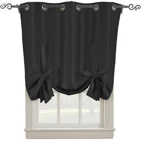 Royal Hotel Bedding Soho Tie Up Shade, 100% Blackout Window Curtain Panel, Top Grommet Faux Silk Panel, Solid Curtains, 63 Inches Long, Beige