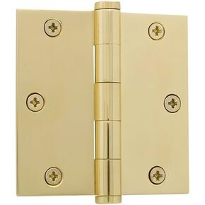 819976 3.5" Button Tip Residential Hinge with Square Corners in Unlacquered Brass, 3.5" x 3.5"