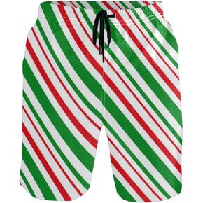 visesunny Peppermint Candy Cane Christmas Stripe Men's Swim Trunks Quick Dry Bathing Suits Beach Holiday Party Swim Shorts