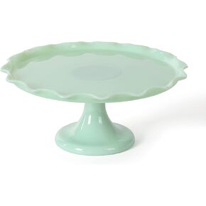 Martha Stewart Highbrook 11" Handmade Jadeite Glass Cake Stand - Ruffle Trim