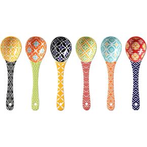 Ceramic Small Serving Spoons, Soup Spoon Set for Cereal, Soups, Stews, Ramen, Dishwasher & Microwave Safe, Cute Polka Dot Spoons, Set of 6