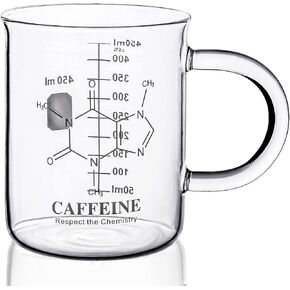 Caffeine Beaker Mug,Caffeine mug, Chemistry Mug 16 oz Borosilicate Glass Coffee Mugs,Coffee Mugs,Measuring for Coffee, Graduated Beaker Mug (450ml)