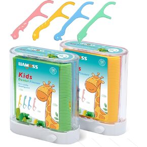 Kids Dental Flossers,2 Box 176 Count Floss Organize Dispenser,Automatic Pop-Up Make Children Flossing Fun,Encourage Flossing Habits,LIAMOSS Floss Picks Helps Fight Frog Teeth,Gum Health
