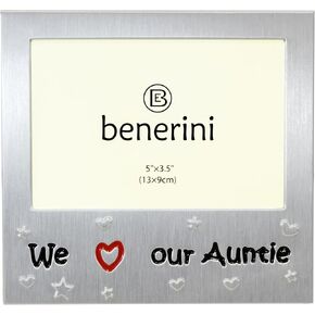 ' We Love Our Auntie ' - Photo Picture Frame Gift - 5 x 3.5 - Aluminium Silver Colour Gift for Her