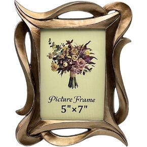 Vintage Picture Frame 5x7 Inch, 5 by 7 Antique Picture Frames with Glass Front, Unique Ornate Photo Frame, Tabletop & Wall Hanging, Photo Gallery, Light Gold