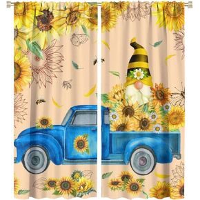 Sunflowers Blackout Window Curtains, Vintage Shabby Chic Floral Sunflower Room Darkening Rod Pocket Windows Door Curtain for Bedroom Living Room Home Decor 42x45in