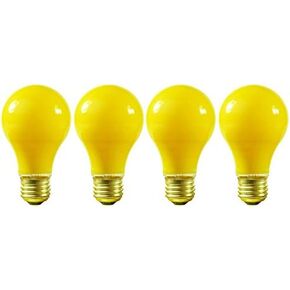 KOR (Pack of 4) A19 Yellow Bug Light Incandescent 130V E26 Base-A/YB - A19/Y (40)