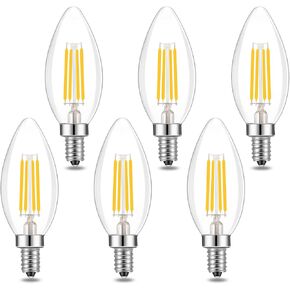 E14 LED Bulb Dimmable,110V 400LM 40W Equivalent Warm White 3000K,E14 European Base Candelabra LED Bulbs,C35 Clear Glass Torpedo Shape Bullet Top(12-Pack)
