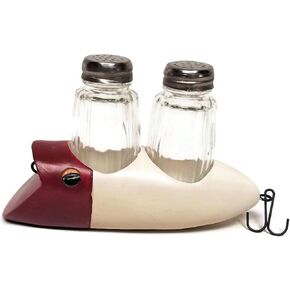 Fishing Decor Vintage Lure Salt and Pepper Shaker Set, Red, White