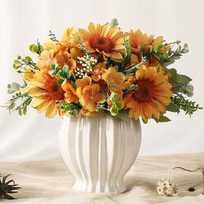 Artificial Sunflowers Flowers in Vase Fake Silk Flowers Arrangement with Vase Table Centerpieces for Home Decoration (Orange)