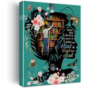 Books Wall Art into the Library Canvas Painting Prints for Home Wall Decor Framed Reading Books Artwork Book Lover Gifts(12x15 Inch)