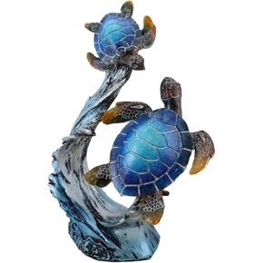 Ebros Gift Nautical Ocean Colorful Hues of Blue Giant Sea Turtles Mother and Hatchling Swimming with Current Waves Figurine Reptile Tortoise Turtles Decorative Figurine Home and Office Decor