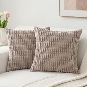 Volcanics Pack of 2 Corduroy Decorative-Throw-Pillow-Covers-18x18, Soft Striped Square Cushion Cases, Modern Farmhouse Boho Home Decor, Coral