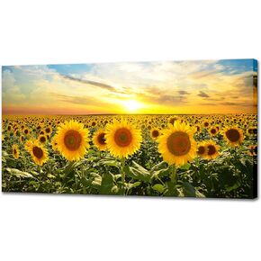 Biuteawal Sunflower Canvas Print Wall Art Sunset Landscape Pictures Flower Field Artwork Modern Painting for Home Kitchen Bedroom Dining Room Stretched and Framed Ready to Hang