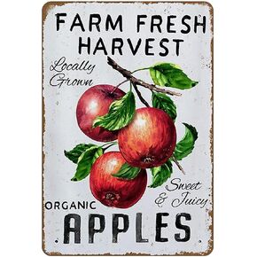 Farm Fresh Harvest Apples Metal Tin Sign Fruits Poster Painting for Orchard Board Farmhouse Rural Home Decoration Wall Retro Poster 6x8 Inch
