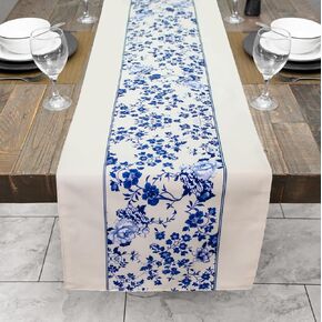 Luxury Reversible Table Runner, Multicolor, Blue, Chinoiserie Floral, Printed Table Decoration for Holidays, Parties, Weddings, Home Decorations, Coffee Table