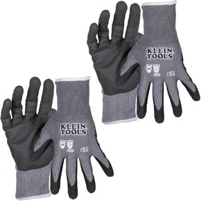 Klein Tools 60588 Work Gloves, Knit Dipped Cut Resistant ANSI A4 Nitrile Coated Gloves, HPPE Fabric, Touchscreen Capable, Medium, 2-Pair