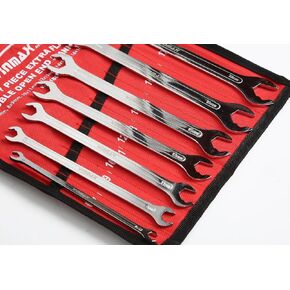 Open End Ratcheting Wrench Set, 7PCS Metric Slim Spanner Wrench Set with Rolling Pouch, Including 6, 7, 8, 9, 10, 11, 12, 13, 14, 15, 16, 17, 18, 19mm