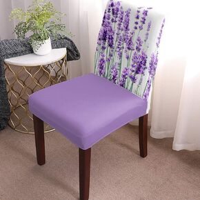 Stretch Chair Cover Dining Room Chair Covers Set of 4 Purple Lavender Flowers Soft&Washable Kitchen Chair Covers Fitted Chair Seat Protector with Elastic Bottom for Hotel, Office