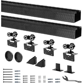 DIYHD 60" Ceiling Mount Bypass Sliding Door Hardware,Box Rail Pocket Door Wardrobe Closet Door Kit,Black Rail Kit,No Door