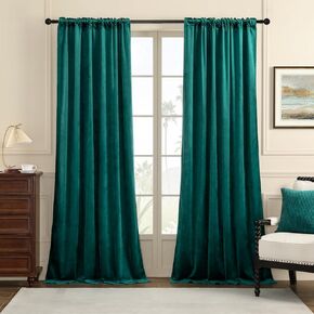 Peacock Blue Velvet Curtains for Bedroom Window, Rod Pocket Thermal Insulated Luxury Vintage Heavy Blackout Curtain Velvet Drapes for Living Room Darkening, W53 x L84 inches, 2 Panels