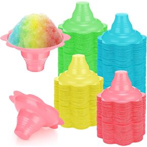 Eaasty 60 Pieces 4 oz Colorful Shaved Ice Cups Flower Shaped Snow Cone Cups Small Leak Proof Plastic Slush Snack Ice Cream Bowls for Hawaiian Holiday Party Summer Cookout Kids Birthday