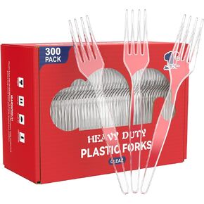 JOLLY CHEF [300 Count] Clear Plastic Forks,Heavy Duty Disposable Forks Plastic Utensils Perfect for Home, School, Party, Restaurant or Daily use