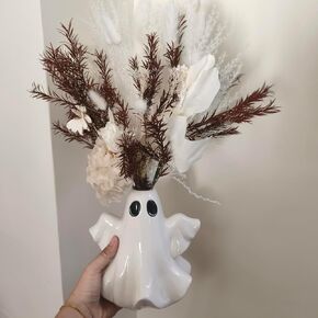 Cartoon Ghosts Design Ceramic Vase, Kawaii Spirit Flower Vase, Gothic Style Decorative Vase Halloween Home Decor, White, QH4083