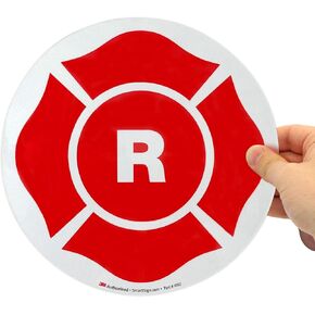 SmartSign - LB-1675-RE-9x9-CIR "R" Roof Truss Construction Label | 9" x 9" Engineer Grade Reflective Red on White