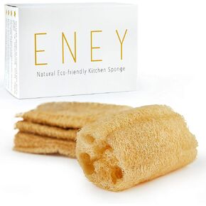 ENEY Eco-Friendly Natural Kitchen Washing Up Sponge | 100% Plant-Based Biodegradable | Four Pack of Non-Odor Dish Sponges | Sustainable Unbleached Loofah | Plastic-Free