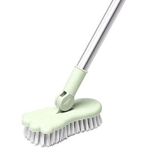 LandHope Long Handled Scrub Brush Rotatable Brush Head Floor Brush Scrubber Adjustable Poles Small Shower Tile Grout Scrubber Cleaning Brush for Bathroom Bathtub Kitchen Balcony Wall Deck - Beige