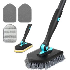 3 in 1 Tub & Tile Scrubber with Long Handle 51'' - Scrub Cleaning Brush Stiff Bristles Brush Grout Brush for Kitchen Toilet Wall Bathtub Shower Bathroom Sink Window Baseboard (Black)