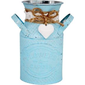 SEWACC Milk Can Galvanized Vase Chic Rustic Metal Vases with Rope Round Iron Flowers Jug Vase Vintage Bucket Vase for Farmhouse Decor Valentine Home Wedding Decor ( Green )