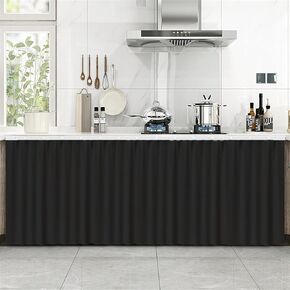 Liveinu Cabinet Curtains for Kitchen Waredore Bathroom Dust Proof Curtain for Shelves Wall Panel Hanging Doorway Noren Hook & Loop Install 15.6" W x 27" H Black