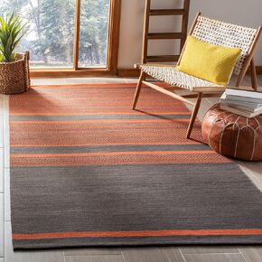 سجادة منطقة SAFAVIEH Kilim Collection - 8 × 10 بوصة، رمادي داكن وبرتقالي، صوف منسوج يدويًا، مثالية للمناطق ذات حركة المرور العالية في غرفة المعيشة وغرفة النوم (KLM952C)