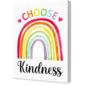 Kindness Quote Wall Art,Choose Kindness Canvas Frame Poster Print,Growth Mindset Wall Art for Kids Classroom Nursery Bedroom Decor,Rainbow Inspirational Wall Art Y443