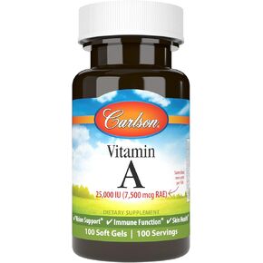 Carlson - Vitamin A, 25000 IU (7500 mcg RAE), Vision & Skin Health, Immune Function, 100 soft gels