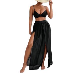 SweatyRocks Women's High Waist Split Thigh Cover Up Skirt Sheer Beach Long Skirt Swimwear